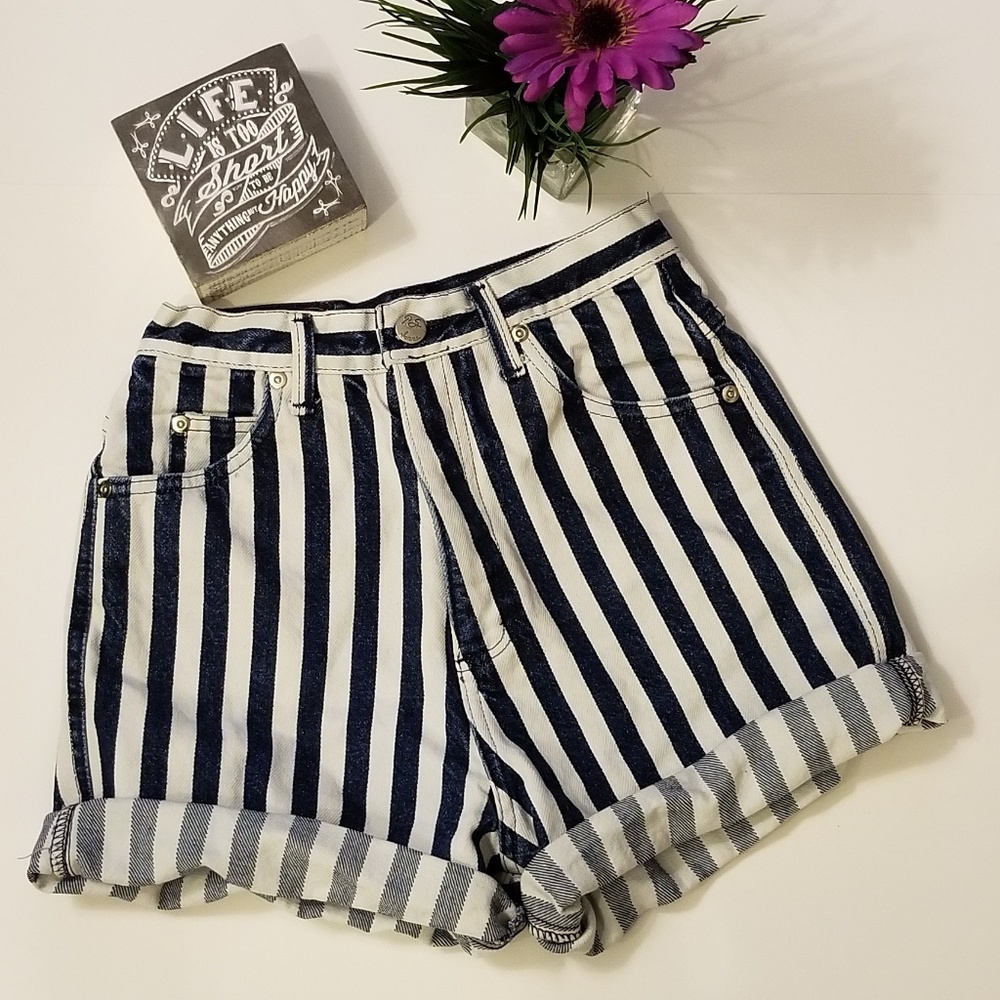 Vintage Nautical Train Stripe High Waist Short